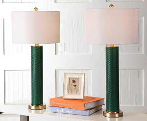 �T�t�@���B�� safavieh �e�[�u�������v �T�t�@�r�� �T�t�@���B�A Safavieh Lighting Collection Ollie Dark Green Faux Woven Leather 31.5-inch Table Lamp (Set of 2) �y���s�A���i�z