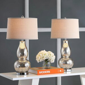 �T�t�@���B�� safavieh �e�[�u�������v �T�t�@�r�� �T�t�@���B�A Safavieh Lighting Collection Mercurio Antique Silver Double Gourd 28.5-inch Table Lamp (Set of 2) �y���s�A���i�z