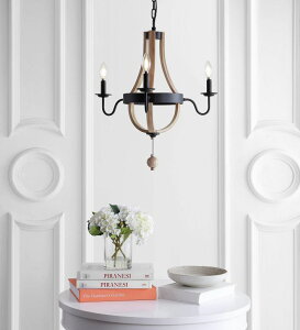 サファヴィヤ safavieh テーブルランプ サファビヤ サファヴィア Safavieh CHA4014A Kamari 3-Light Adjustable Black and Brown Wooden Finish (LED Bulbs Included) Chandelier 【並行輸入品】