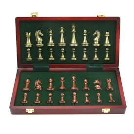 チェスセット Large Metal Deluxe Chess Retro Copper Plated Alloy Chess Adult Set Board Game Portable Wooden Box Storage Folding Chess Set 【並行輸入品】