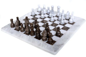 `FXZbg RADICALn 15 Inches Large Handmade White and Grey Oceanic Weighted Marble Full Chess Game Set for Adults Staunton and Ambassador Gift Style Tournament Chess Sets -Non Wooden -Non Glass -Not Backgammon ysAiz