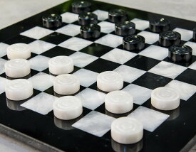 チェスセット RADICALn Checkers Board Game 15 Inches Black and White Handmade Marble Coffee Time 2 Player Tournament Checker Set - Non Wooden Non Cribbage Non Chess - Portable Table Draughts Kids Board Games Sets 【並行輸入品】