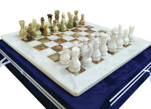 `FXZbg 15 Inches White & Green Onyx Top Home Decor Ideas Classic Board Games Chess Set ? Handmade Marble Decor Chess Board Game Set ? Non Othello Game - Non Backgammon Board Game - Non Wooden ysAiz