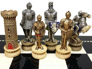 �`�F�X�Z�b�g HPL Medieval Times Crusades Gold and Silver Armored Warrior Knight Chess Men Set - NO Board �y���s�A���i�z