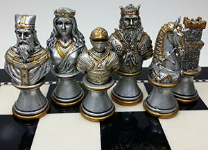 �`�F�X�Z�b�g HPL Medieval Times Crusades Knight Chess Men Set Gold & Silver Busts - NO Board �y���s�A���i�z