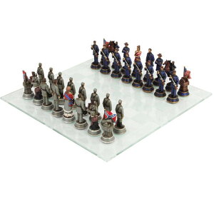 �`�F�X�Z�b�g PTC Civil War Solider Themed Chess Set with Glass Board, Multicolor �y���s�A���i�z