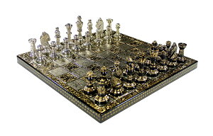 `FXZbg Guruji Divinity Collectible Premium Metal Brass Chess Board Game Set Brass Chess Pieces Men stored in Velvet Storage Box. (12 X 12 in)c ysAiz