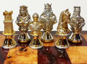 �`�F�X�Z�b�g Metal Medieval Times Crusades Knight Busts Chess Men Set Gold and Silver Color Plating - NO Board �y���s�A���i�z