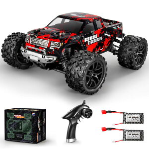 WR HAIBOXING 1:18 Scale All Terrain RC Car 36KM/H High Speed, 4WD Electric Vehicle,2.4 GHz Radio Controller, Included 2 Batteries and A Charger,Waterproof Off-Road Truck (Red) ysAiz