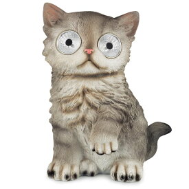 猫 LEDソーラーライト Blazin Cat Figurine Outdoor Patio Decor | LED Eyes Solar Ornament | Garden Decoration Statue | Decorative Animals for Yard, Lawn or Deck | Womens Gift Idea (Grey) 【並行輸入品】