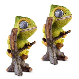 カメレオン LEDソーラーライト Chameleon Solar Garden Decorations Figurine | Outdoor LED Decor Figure | Light Up Decorative Statue Accents for Yard, Patio, Lawn, Balcony, or Deck | Great Housewarming Gift Idea (Green, 2 Pack) 【並行輸入品】