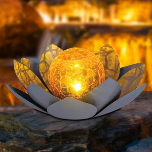 ���[�^�X LED�\�[���[���C�g HUAXU Solar Lights Outdoor , Garden Decor , Amber Crackle Globe Glass Lotus Decoration,Waterproof Gray Metal Flower Light for Patio,Lawn,Walkway,Tabletop,Ground �y���s�A���i�z