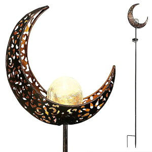 �O���� LED�\�[���[���C�g Starryfill Garden Solar Lights Outdoor Bronze Moon Crackle Glass Globe Stake Metal Lights Waterproof Warm White LED for Pathway Lawn Patio or Courtyard �y���s�A���i�z