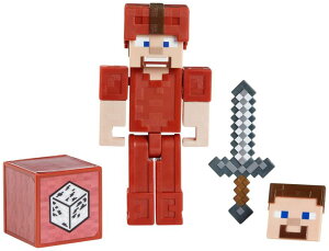 }CN A[X  bhU[ XeB[u Minecraft Earth 3.25" Steve in Red Leather Figure ysAiz