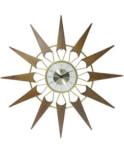 �T���o�[�X�g �|�����v ���z�̋P�� Infinity Instruments Nova Starburst Gold Wall Clock Vintage Mid Century Starburst Clock 31 inch Extra Large 50s 60s Mid Century Modern Decor Wall Hanging Sunburst Clock, Gold, Brown �y���s�A���i�z