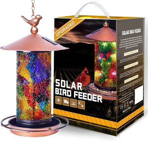 o[htB[_[ 쒹 a ̃GT K[fpI[ig nMO ݂邵^ Solar Bird Feeder for Outside - Mosaic Copper Outdoor Hanging Lantern, Solar Powered Hanging Birdfeeder with Hook for Wild Birds,