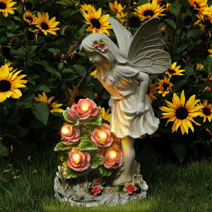 LED�\�[���[���C�g �t�F�A���[ ���̎q Voveexy Garden Figurines Angel Garden Statue Outdoor Decor, Solar Powered Resin Sculpture with 5 LEDs Art Decoration for Patio Lawn Yard Porch, Ornament Housewarming Garden Gift, 12.8 x 7.5 x 6.1 �y���s