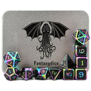 _CXZbg EH[Q[  Rainbow Eldritch Cthulhu Scales Metal Dice Set 11 Polyhedral Dice with Metal Box for Dungeons and Dragons (D&D, DND 5 Edition) Call of Cthulhu Warhammer Shadowrun and All Tabletop RPG for Game Lov y