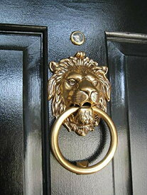 金のライオン ドアノッカー 真鍮 ゴシック調 Authentic Vintage Brass Lion Door & Gate Knocker Handle Pull Door Accessories Home Decor 【並行輸入品】