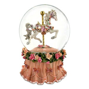 ؔn IS[ Carousel Horse Water Globe with Pink Flower Base ysAiz