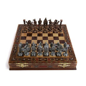 チェスセット 中世 英国陸軍 Medieval British Army Antique Copper Metal Chess Set for Adults,Handmade Pieces and Natural Solid Wooden Chess Board with Storage Inside King 3.35inc 【並行輸入品】