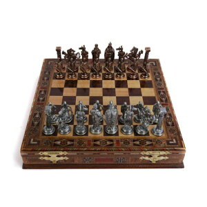 �`�F�X�Z�b�g ���� �p�����R Medieval British Army Antique Copper Metal Chess Set for Adults,Handmade Pieces and Natural Solid Wooden Chess Board with Storage Inside King 3.35inc �y���s�A���i�z
