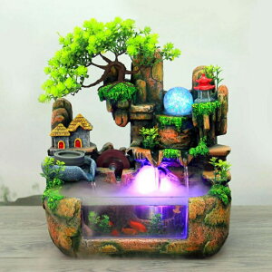   ̃IuWF e[ugbvt@Ee CeA Tabletop Fountain, Mini Silent Indoor Outdoor 12LED Waterfall Fountain Zen Meditation Desktop Simulation Resin Rockery Water Fountain Bonsai Home Decor with Atom