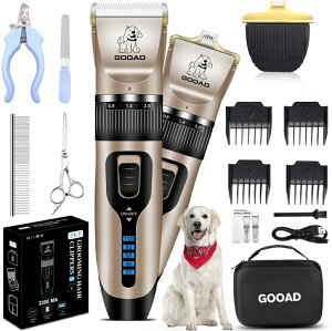poJ Nbp[ GOOAD 14 Pcs Dog Clippers Low Noise 2 in 1 with USB Rechargeable 2200MA Cordless Electric Quiet Pets Hair Trimmers Set,Dog Grooming Clippers ysAiz