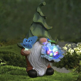 LEDソーラーライト ソーラーパワー ガーデンライト Garden Gnome Statue - Resin Spring Gnome Figurine Holding Magic Orb and Butterfly with Solar LED Lights, Outdoor Spring Decoration for Patio Yard Lawn Porch, Garden Gifts for Mom from 【並行輸入品】