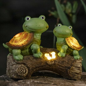 LEDソーラーライト ソーラーパワー ガーデンライト Garden Statue Turtles Figurine - Cute Frog Face Turtles Animal Sculpture with Solar LED Lights for Indoor Outdoor Spring Decorations, Patio Yard Lawn Ornaments, Gifts for Mom 【並行輸入品】