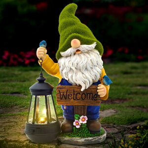 LED�\�[���[���C�g �\�[���[�p���[ �K�[�f�����C�g Olekki Garden Gnomes Outdoor - Flocked Gnome Statue Holding Lantern with Solar LED Lights | Gnomes Garden Decorations for Patio, Yard, Lawn Ornaments - Gnome Gifts �y���s�A���i�z