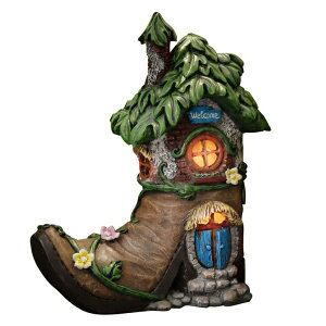 LED�\�[���[���C�g �\�[���[�p���[ �K�[�f�����C�g TERESA'S COLLECTIONS Boot Fairy House Garden Sculptures & Statues with Solar Lights, Resin Fairy Garden Accessories Outdoor Lawn Ornaments Cottage Figurines for Patio Yard Decorations �y