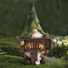 LEDソーラーライト ソーラーパワー ガーデンライト Garden Gnome Statue - Resin Gnome Figurine Holding Welcome Sign with Solar LED Lights, Outdoor Summer Decorations for Patio Yard Lawn Porch, Garden Gifts for Mom, Ornament 【並行輸入品】