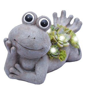 LEDソーラーライト ソーラーパワー ガーデンライト TERESA'S COLLECTIONS Frog Garden Statues with Solar Powered Lights, Adorable Resin Lawn Ornaments Garden Sculptures Animal Figurines for Outdoor Patio Yard Porch Decorations, 7.3 Inch 【