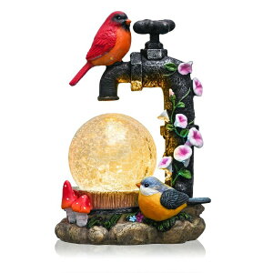 LED�\�[���[���C�g �\�[���[�p���[ �K�[�f�����C�g TERESA'S COLLECTIONS Bird Garden Decor with Solar Powered Lights, Resin Outdoor Garden Bird Figurine Statue with Crackle Glass Globe for Home Patio Lawn Yard Decorations, 8.3 inch �y��