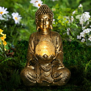 LED�\�[���[���C�g �\�[���[�p���[ �K�[�f�����C�g Nacome Meditating Buddha Statue with Solar Light,Zen Solar Garden Buddha with Cracked Glass Ball Sculpture-Indoor/Outdoor Decor for Balcony,Garden,Patio,Porch Yard Art Ornament,10.5 i �y