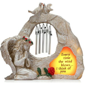 LED�\�[���[���C�g �\�[���[�p���[ �K�[�f�����C�g Praying Solar Angel Statue Sympathy Gift,Cementary Decoration Garden Angel Memorial Wind Chime Statue Cementary Sympathy Gift Solar Angel Resin Figurines Light for Home Decoration (El �y