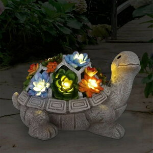 LED�\�[���[���C�g �\�[���[�p���[ �K�[�f�����C�g Nacome Solar Garden Statue Turtle Figurine with Succulent and 7 LED Lights - Outdoor Lawn Decor Garden Tortoise Statue for Patio, Balcony, Yard, Lawn Ornament - Unique Housewarming(Tu �y