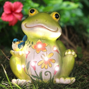 LED\[[Cg \[[p[ K[fCg IVCOOLE Garden Outdoor Statues ,Frog Garden Decor ,Garden Sculptures & Statues with Bird-Shaped Lamp,Spring Garden Decorations for Patio ,Yard ,Lawn, Porch, Ornament ysAiz