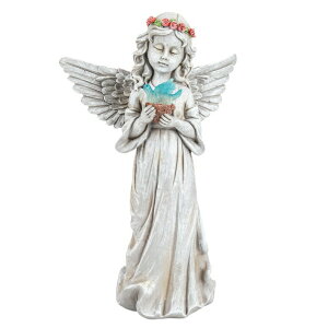 LED\[[Cg \[[p[ K[fCg Ovewios Angel Garden Statue Outdoor Decor, Angel Garden Figurine Hold Cross with Lights Powered Waterproof Resin Art Decoration Sculpture for Outside Patio Yard Lawn Ornament ysA