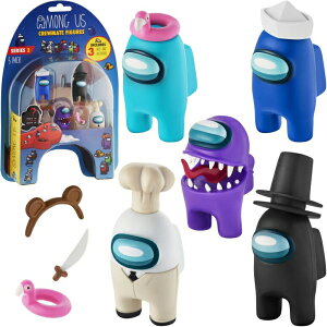 �A�����O�A�X �A�����K�X �������� �l�` Among Us Crewmate Figures | 5 Among Us Toys Out of 16 Collectibles in 1 Pack | Among Us Merch Incl. The Peeled and The Clogged | 1 Hidden Impostor | Mini Toys with 3 Add�fl Hats | Kids�f Toys b �y