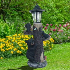 LED\[[Cg \[[p[ K[fCg N} Oritty Bear Statue Welcome Sign Garden Statue with Solar Lights, Resin Bear Family on The Tree, Outdoor Bear D?cor for Yard, Garden, Lawn, Patio, Black and Brown Animal Statue y