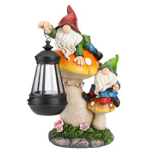 LED�\�[���[���C�g �\�[���[�p���[ �K�[�f�����C�g �m�[�� Ovewios Garden Gnome Statue, Large Funny Gnome Figurine Climbing on Mushroom and Holding a Solar LED Lantern Resin Ornament for Patio Yard Lawn Porch Outdoor Decor �y���s�A