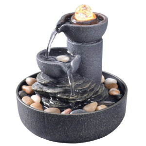 ��� ���� ��̃I�u�W�F �e�[�u���g�b�v�t�@�E���e�� �C���e���A���� GOSSI Tabletop Fountain Indoor Fountain 2-Tiered Water Fountain Meditation Decorative Waterfall Fountain w/ LED/Cobblestone/ Glass Rolling Ball Soothing Sounds f