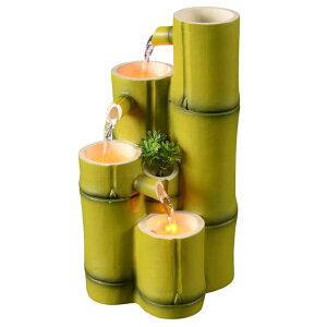   ̃IuWF e[ugbvt@Ee CeA Tiered Bamboo Appearance Column Tabletop Fountain Relaxation Desktop Waterfall Fountain, 10.6 Inch Tall Simulation Natural Bamboo Cascading Fountain Decorate for