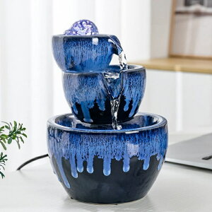   ̃IuWF e[ugbvt@Ee CeA Ceramic Tabletop Fountain with Ball for Indoor Table Desk Office Home Decoration (Blue) ysAiz