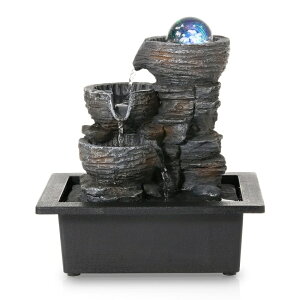 ��� ���� ��̃I�u�W�F �e�[�u���g�b�v�t�@�E���e�� �C���e���A���� POWLAB Tabletop Fountain 3-Level Stacked Rocks Water Fountain Indoor Environmentally Resinfor Zen Meditation Fountain with Water Pump LED Light Waterfalls Founta