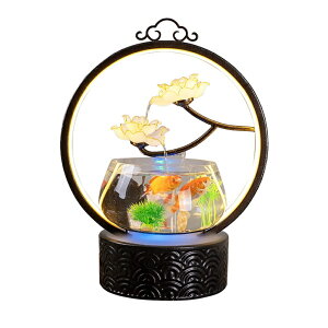   ̃IuWF e[ugbvt@Ee CeA crapelles Tabletop Waterfall Indoor Fountain Fish Tank, Home Office Landscape fengshui Decor Zen Relax Gift, Design Element Brown Metal Ring, Blooming Flowers Lo