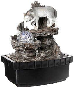 ��� ���� ��̃I�u�W�F �e�[�u���g�b�v�t�@�E���e�� �C���e���A���� OK Lighting 10.25 H Wolf Table Fountain, Black �y���s�A���i�z