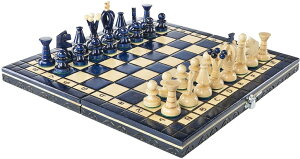 �`�F�X�Z�b�g Chess and games shop Muba Beautiful Handcrafted Wooden Chess Set with Wooden Board and Handcrafted Chess Pieces - Gift idea Products (12.5'' (32 cm) Blue) �y���s�A���i�z